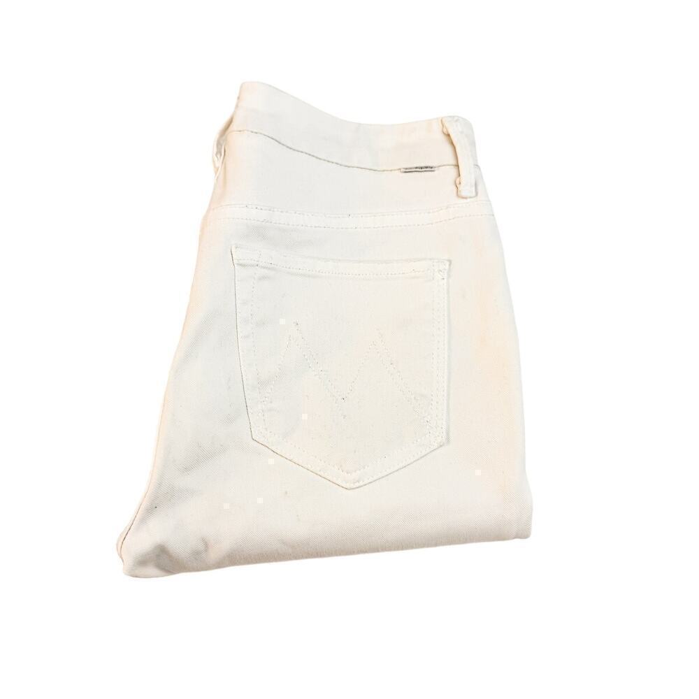 Mother High Waisted Looker Ankle Fray Glass Slipper White Denim Jeans Size 27